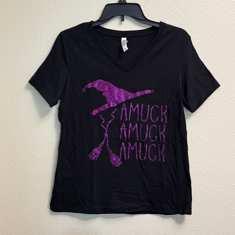 Bella Canvas Amuck Amuck Amuck Halloween Witch V-Neck Graphic Tee Black Medium